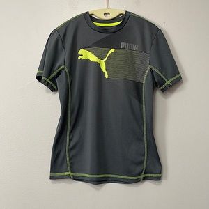 Grey and day glow greenish yellow Puma activewear shirt. Size medium